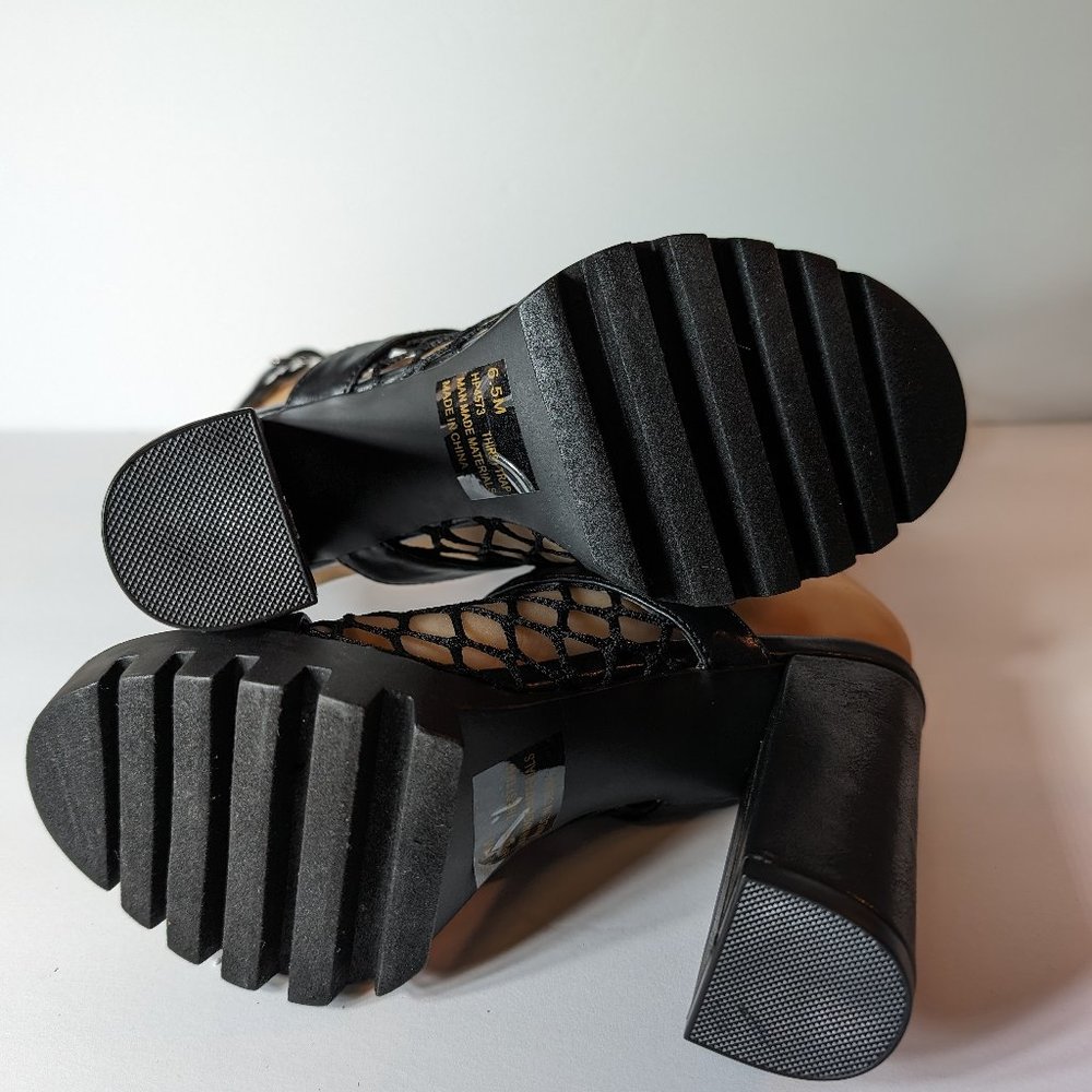 Cape Robbin Black Netted Strappy Chunky High Heels - Picture 13 of 13